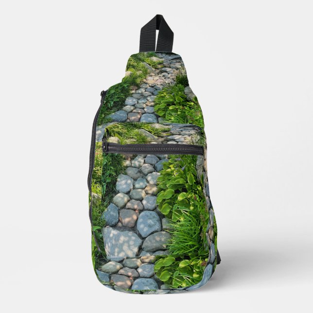 Beautiful forest scene sunny stone walkway photo  sling bag (Front)