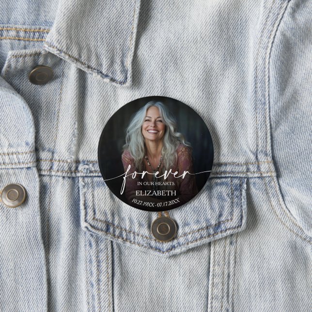 Beautiful Forever in our Hearts Photo Memorial 3 Inch Round Button (In Situ)
