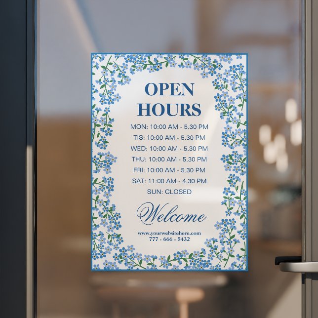 Beautiful Forget Me Not Border Open Hours Window Cling (Creator Uploaded)