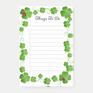 Beautiful Four-Leaf Clovers & Ladybugs Lined Post-it Notes