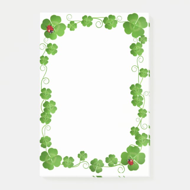 Beautiful Four-Leaf Clovers & Ladybugs Post-it Notes (Front)