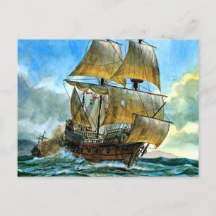 beautiful four-masted ship postcard