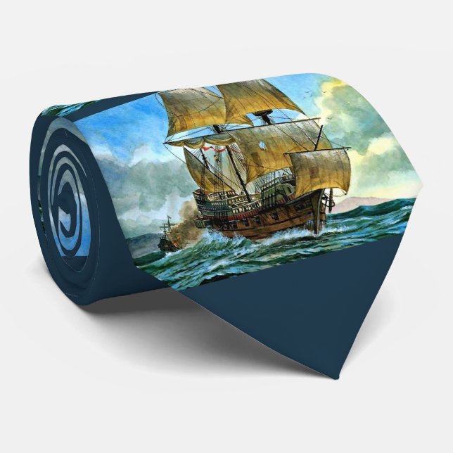 beautiful four-masted ship print tie (Rolled)