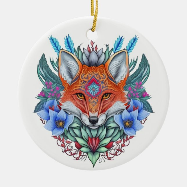 Beautiful fox ceramic ornament (Front)