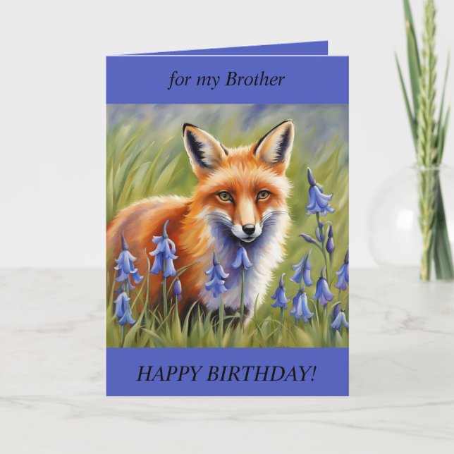 Beautiful Fox in Bluebell meadow Birthday Card (Front)