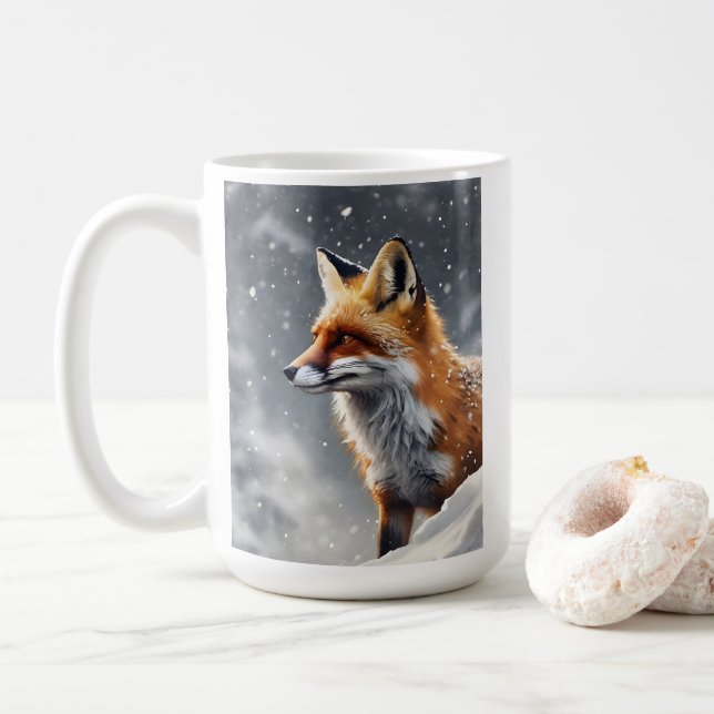 Beautiful Fox in Snow  Coffee Mug (With Donut)