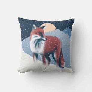 Beautiful Fox In The Winter Snow Illustration Throw Pillow
