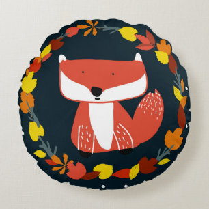 Beautiful fox in winter forest pattern round pillow