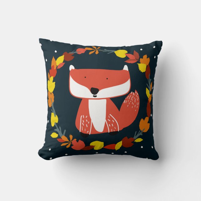 Beautiful fox in winter forest pattern throw pillow (Front)