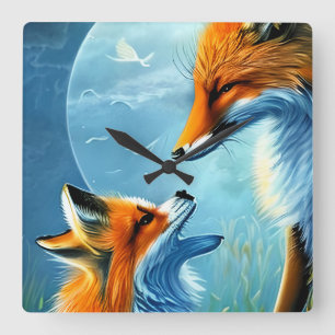 Beautiful Foxes Square Wall Clock