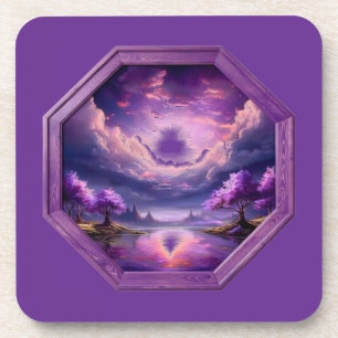 Beautiful Frame Purple Landscape With Reflections Coaster