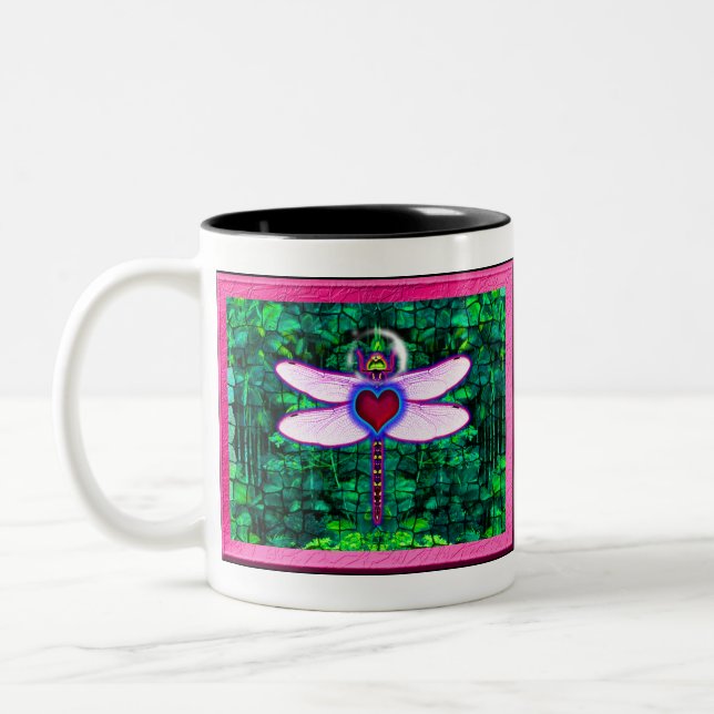 Beautiful Framed “Crackel Framed Dragonfly” Artwor Two-Tone Coffee Mug (Left)