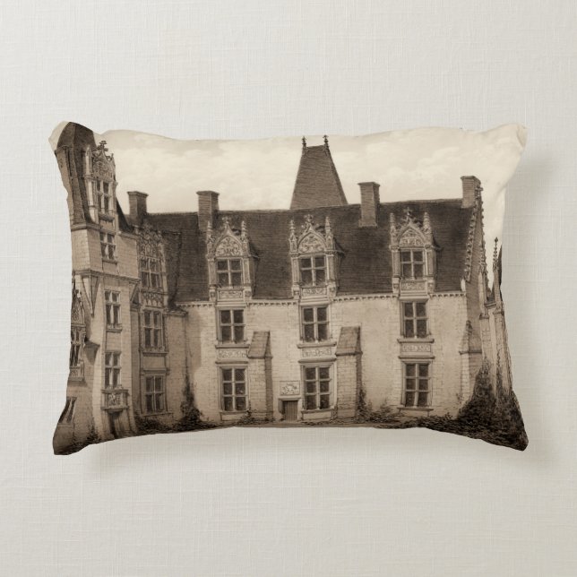 Beautiful French Chateau in Sepia Tones Accent Pillow (Front)