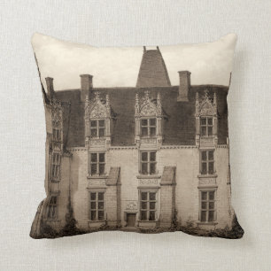 Beautiful French Chateau in Sepia Tones Throw Pillow