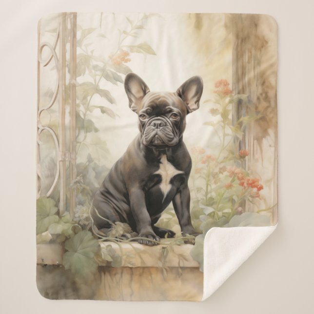 Beautiful Frenchie Sherpa Blanket (Front)