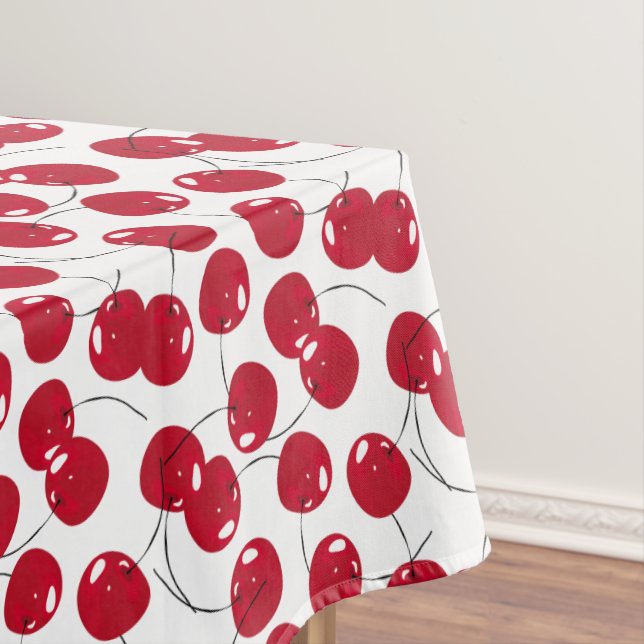 Beautiful Fresh Red Cherry Themed Tablecloth (In Situ)