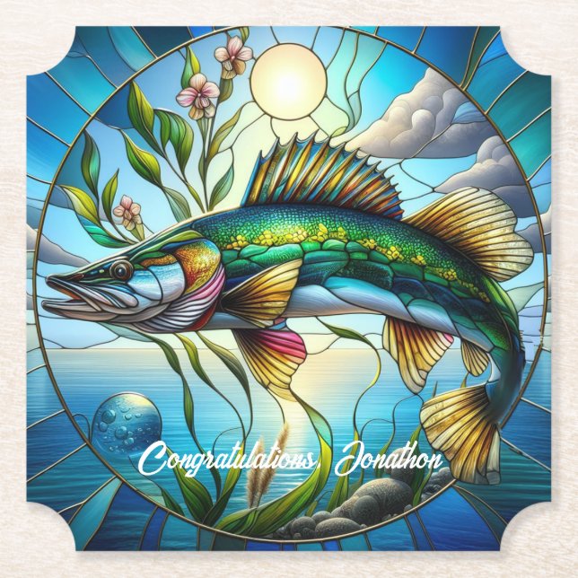 Beautiful Freshwater Fish and Blue Lake  Paper Coaster (Front)