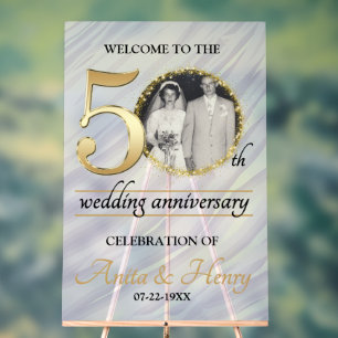 Beautiful Frosted 50th Wedding Anniversary Acrylic Sign