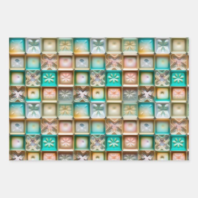 Beautiful Frosted Glass Snowflake Tiles Pattern Wrapping Paper Sheet (Front)