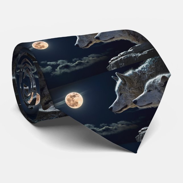 beautiful full moon and wolfs tie (Rolled)