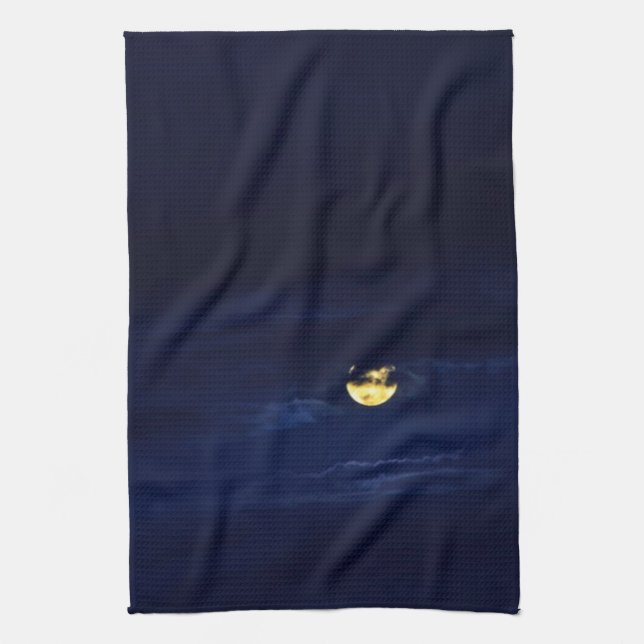 Beautiful Full Moon in Midnight Blue Clouds Kitchen Towel (Vertical)