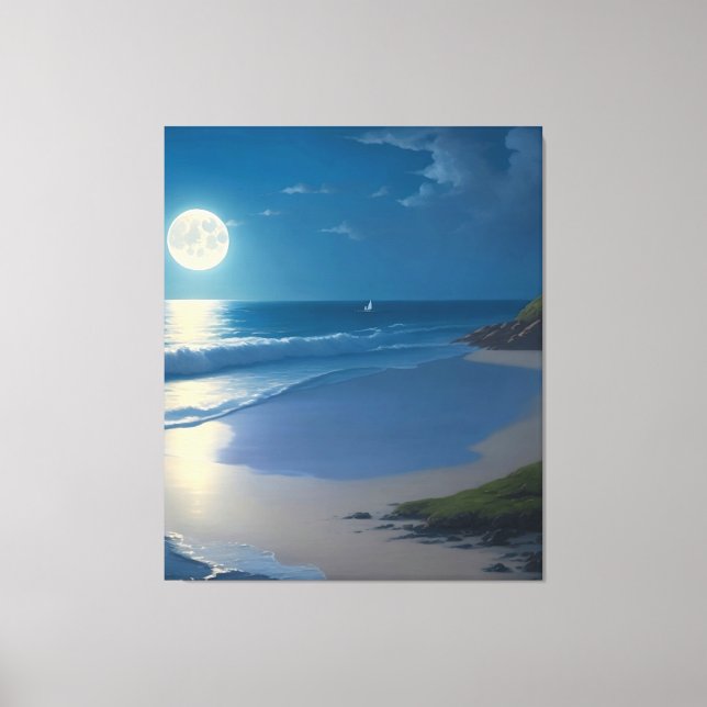 Beautiful Full Moon Ocean Art    Canvas Print (Front)