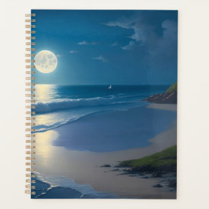 Beautiful Full Moon Ocean Art Planner