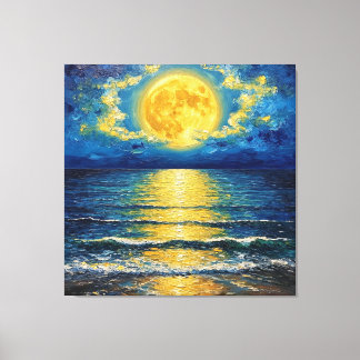 Beautiful Full Moon Reflecting on Ocean Waves Canvas Print