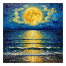 Beautiful Full Moon Reflecting on Ocean Waves