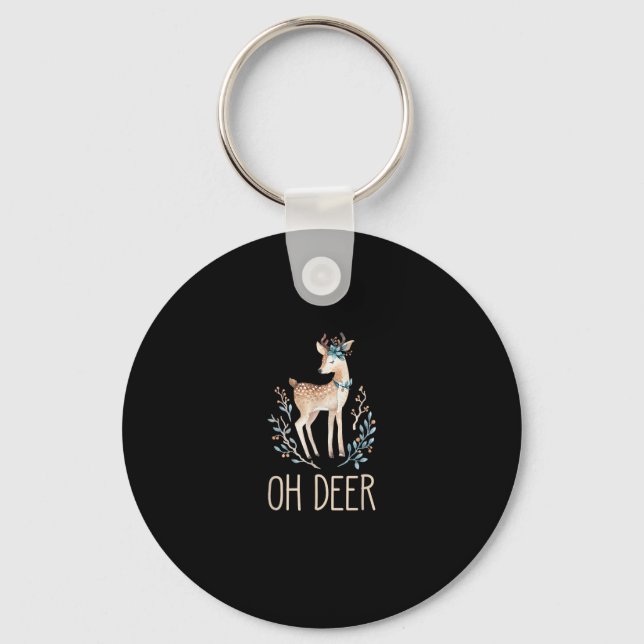 Beautiful Funny Deer Oh Deer Modern Design Keychain (Front)