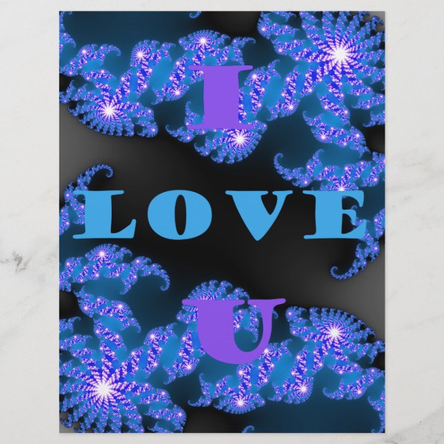 Beautiful Galactic Blue Love Text Pattern Design, (Front)