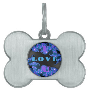 Beautiful Galactic Blue Love Text Pattern Design, Pet Name Tag