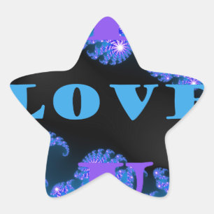 Beautiful Galactic Blue Love Text Pattern Design, Star Sticker