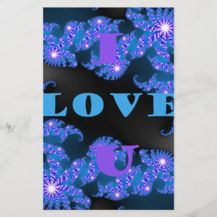 Beautiful Galactic Blue Love Text Pattern Design, Stationery
