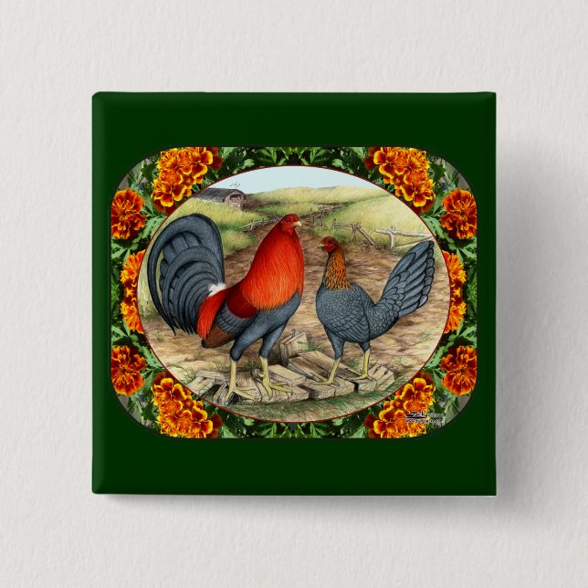 Beautiful Game Fowl 2 Inch Square Button (Front)
