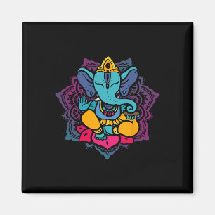 Beautiful Ganesha In Yoga Lotus Meditation Mandala Magnet