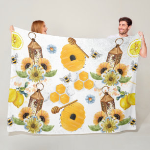 Beautiful Garden Bee Sunflower Fleece Blanket
