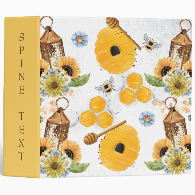 Beautiful Garden Bee Sunflower Pattern Binder (Front/Spine)