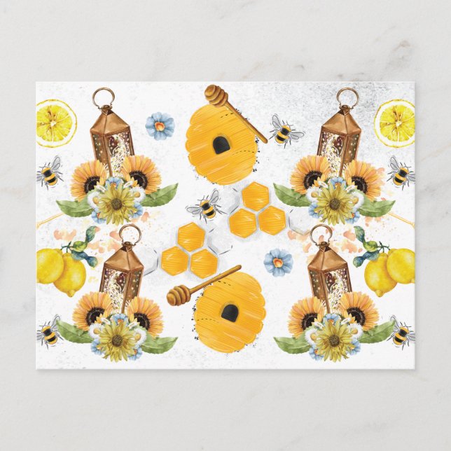 Beautiful Garden Bee Sunflower Postcard (Front)