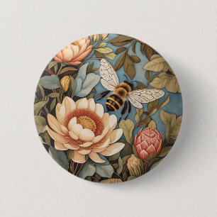 Beautiful Garden Bee With Protea Flowers 2 Inch Round Button