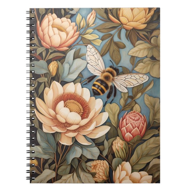Beautiful Garden Bee With Protea Flowers Notebook (Front)