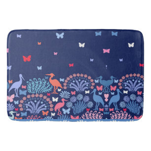 Beautiful Garden Border Butterfly Bird Flowers     Bath Mat