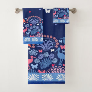 Beautiful Garden Border Butterfly Bird Flowers Bath Towel Set