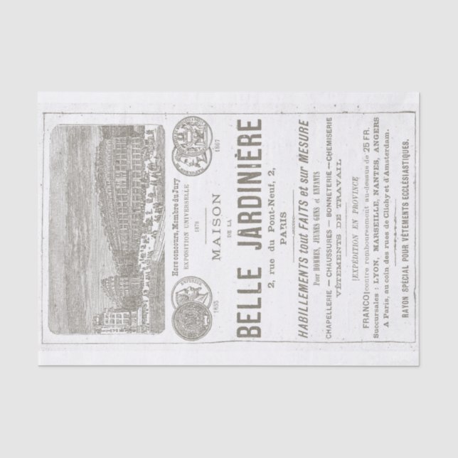 Beautiful Gardeners House Paris 1888 Tissue Paper (Front)
