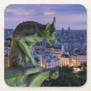 Beautiful Gargoyle Overlooking Paris France Square Paper Coaster