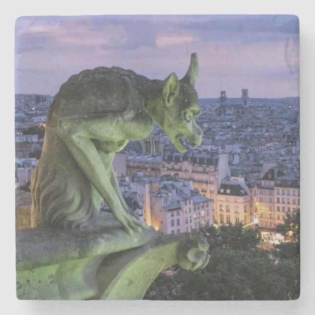 Beautiful Gargoyle Overlooking Paris France Stone Coaster (Front)