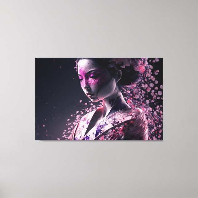 beautiful geisha with sakura canvas print (Front)