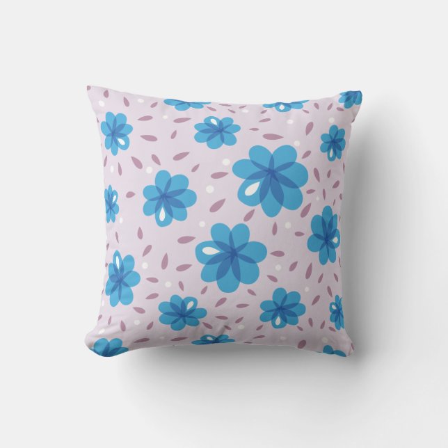 Beautiful Gentle Blue Flowers Pattern Throw Pillow (Front)