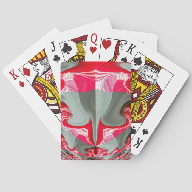 Beautiful Geometric Red Ash Grey Motif Art Design Playing Cards (Back)