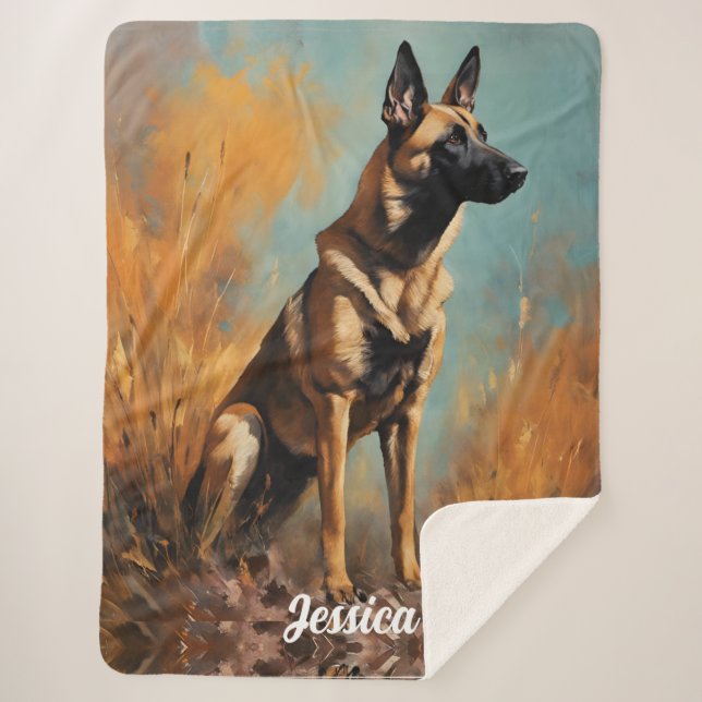 Beautiful German Malinois Sherpa Blanket (Front)
